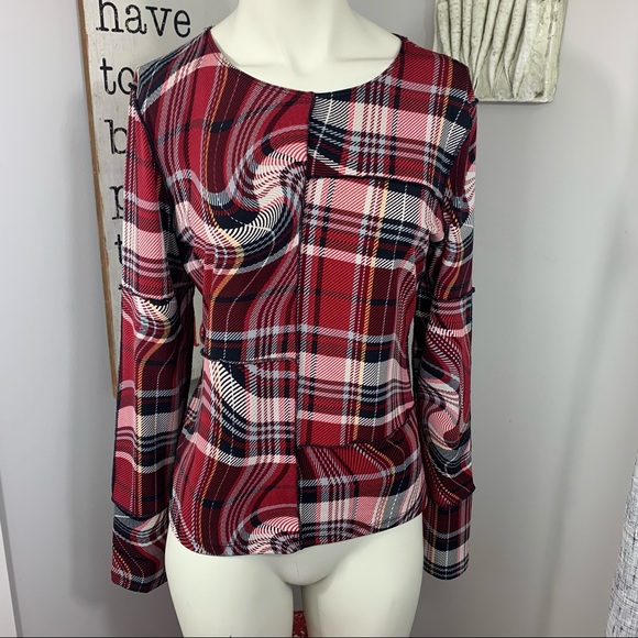 Tristan & Iseut plaid reverse seam long sleeve top - Picture 2 of 11